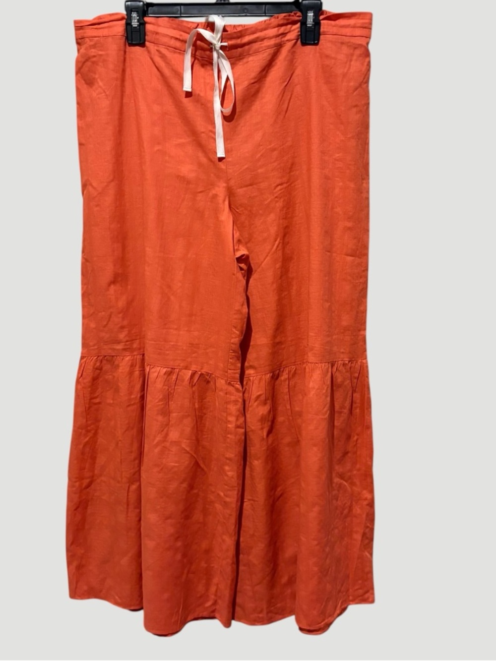 Anthropologie Wide-Leg Tiered Linen Pants in Burnt Orange
